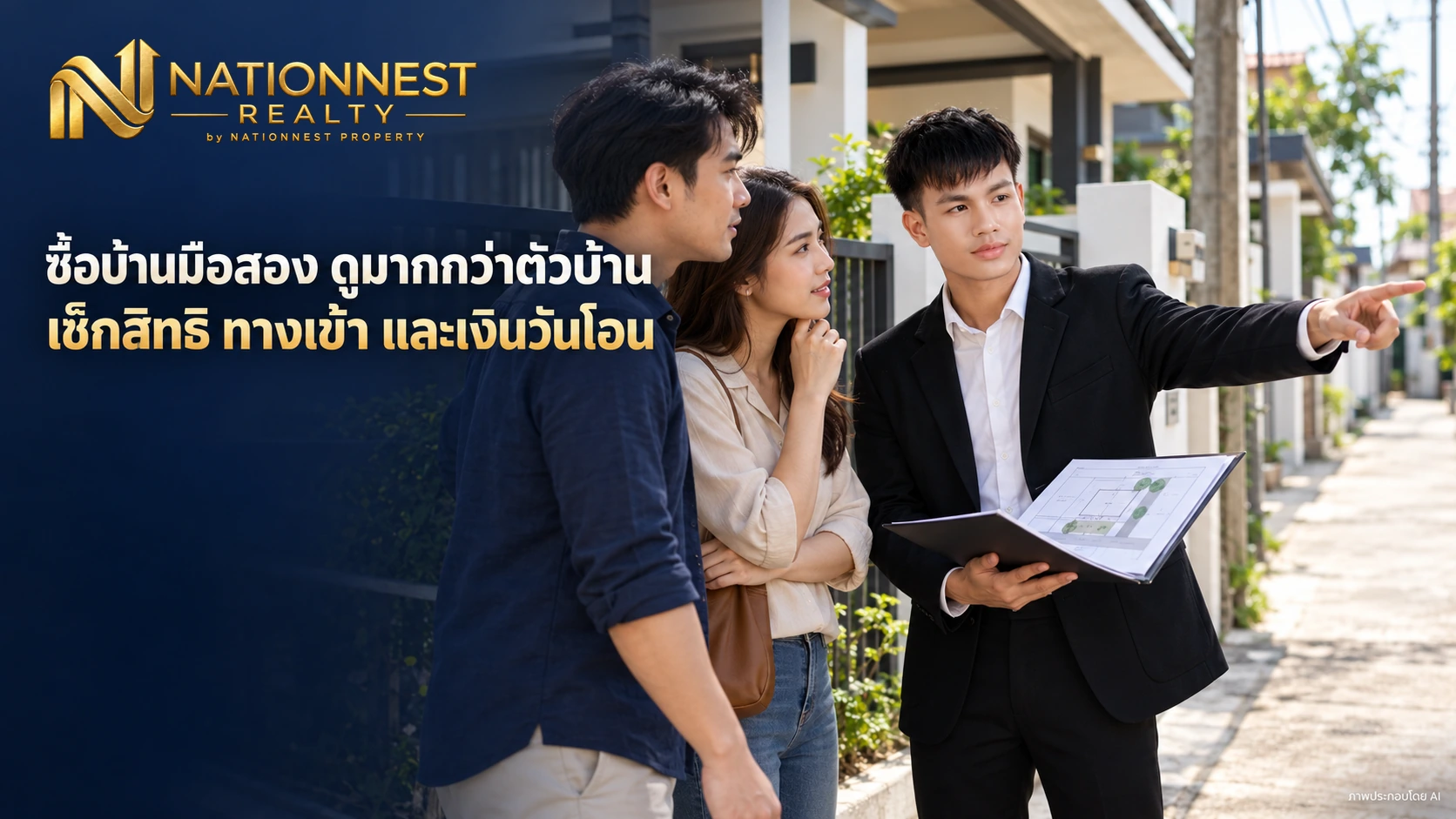 ภาพปกบทความ ซื้อบ้านมือสอง ต้องตรวจอะไรนอกจากตัวบ้าน? เอกสารสิทธิ ทางเข้า ผู้ครอบครอง และเงินวันโอน