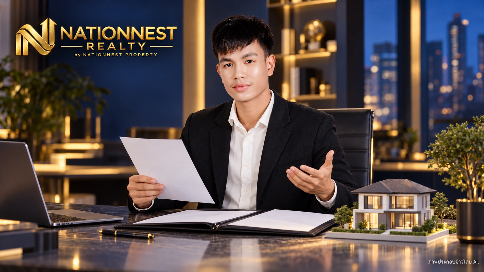 พีทตรวจรายการเอกสารและลำดับขั้นตอนสินเชื่อในสตูดิโอ เป็นภาพประกอบข่าว