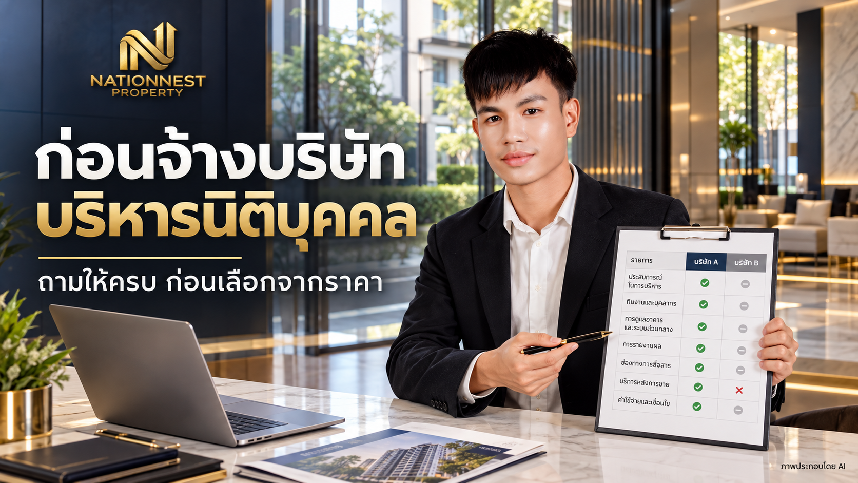 ก่อนจ้างบริษัทบริหารนิติบุคคล ต้องตรวจอะไรบ้าง? คู่มือขอข้อเสนอ เทียบทีม และให้คะแนนก่อนเลือก